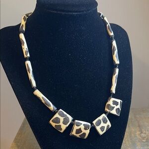 Handmade African Batik Giraffe Pattern Bone Necklace